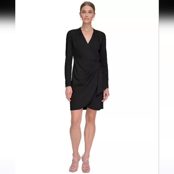 NWT DKNY Women's Black Draped Ruched Sheath Dress Size 6 - Picture 1 of 12